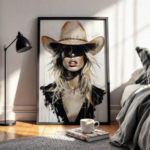 Impresión digital de vaquera para pared, descargable: arte de pared de vaquera, póster retro de vaquera, retrato de vaquera, arte vaquero, arte del muro occidental