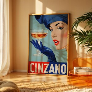 Póster de Cinzano Alcohol / Arte mural italiano / Impresión vintage de vino y prosecco / Decoración de pared con alcohol brillante imagen 2