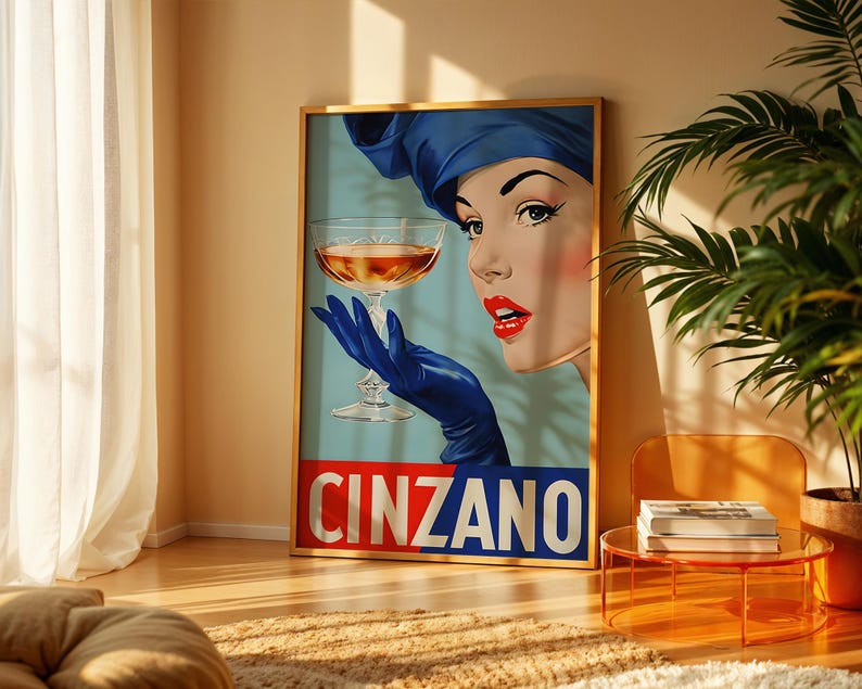 Póster de Cinzano Alcohol / Arte mural italiano / Impresión vintage de vino y prosecco / Decoración de pared con alcohol brillante imagen 2