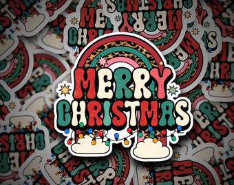 Autocollant arc-en-ciel joyeux Noël | Autocollant de Noël | Autocollant de Noël | Arc-en-ciel | Noël | Arc-en-ciel de Noël | Autocollant | Autocollant découpé