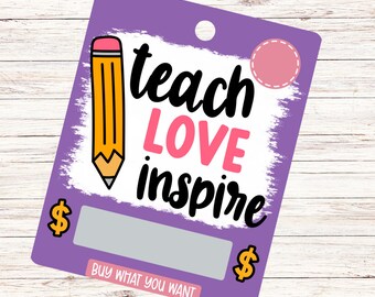 Teach Love Inspire | Lehrer Geldkarte | Zurück zur Schule | Lehrer Geschenk | Lehrer Wertschätzung | Geschenkkartenhalter | Geldkarte | Geldaufschlag