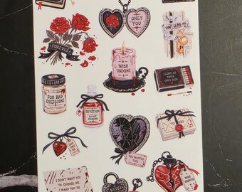 Dark Romance deco sheet, Planner Stickers, Planner Deco Stickers, Doodle Stickers, Colorful Stickers