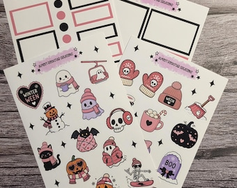Winterween deco kit, Planner Stickers, Planner Deco Stickers, Doodle Stickers, Colorful Stickers