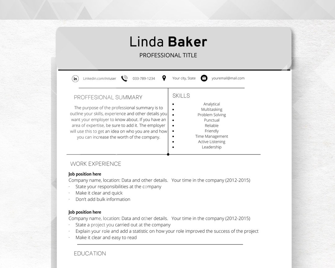 Creative Modern Executive Resume Template, Professional Template for ...