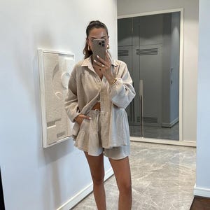 Cotton Muslin Bohemian Outfit Balloon Sleeve Top & Shorts Loungewear Set