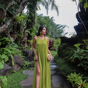 Event maxi dress pleated,Pistachio green maxi dress, boho maxi dress, maxi dress, summer dress, open back dress