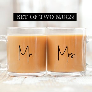 Mr. and Mrs. mug, Mr and mrs gift, his and hers, couple mugs, couples coffee mug, glass mug, newly wed gift, engagement gift, coffee mug