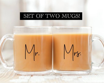 Mr. and Mrs. mug, Mr and mrs gift, his and hers, couple mugs, couples coffee mug, glass mug, newly wed gift, engagement gift, coffee mug