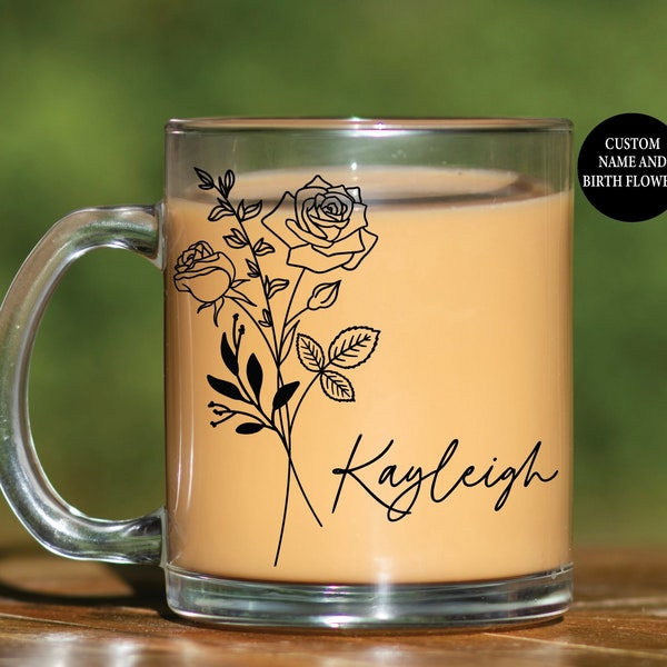 June Birth Flower, Birth Flower mug, Glass coffee mug, June birth flower mug, custom mug, personalized glass mug, floral glass mug, mug