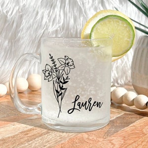 Glass coffee mug, custom mug, personalized glass mug, floral mug, floral glass mug, name mug, wedding favor, new mom gift image 7