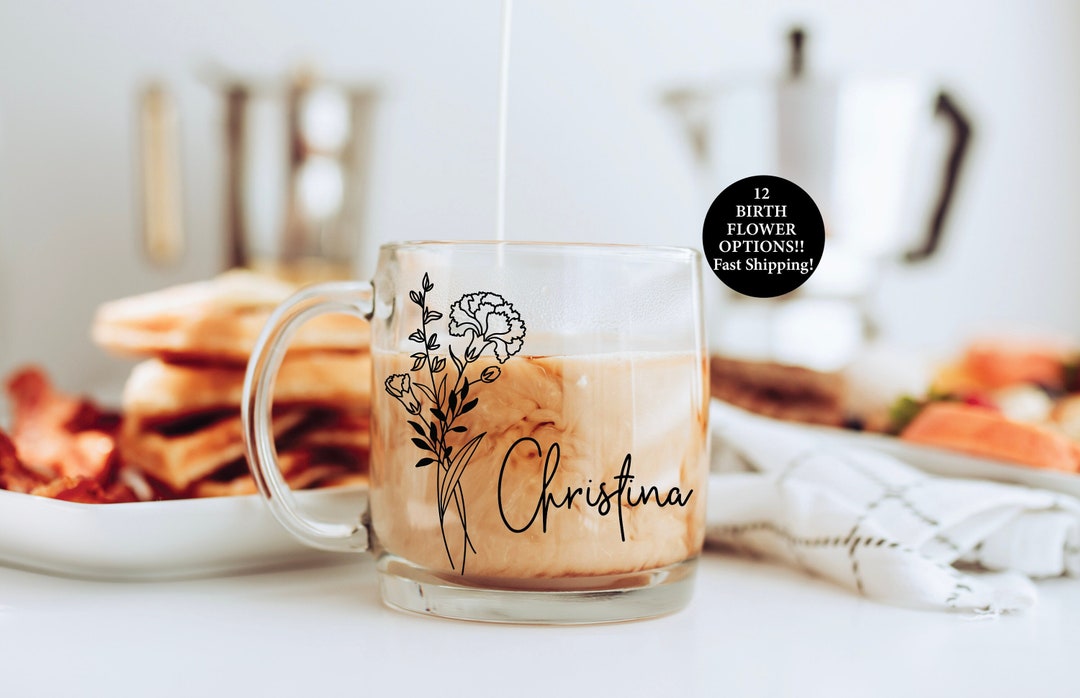 Glass Coffee Mug Custom Mug Personalized Glass Mug Floral Etsy