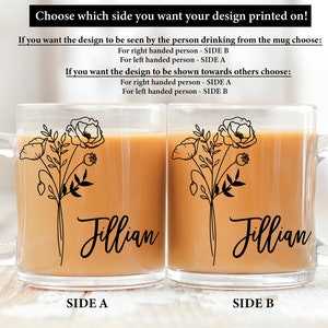 Glass coffee mug, custom mug, personalized glass mug, floral mug, floral glass mug, name mug, wedding favor, new mom gift image 2