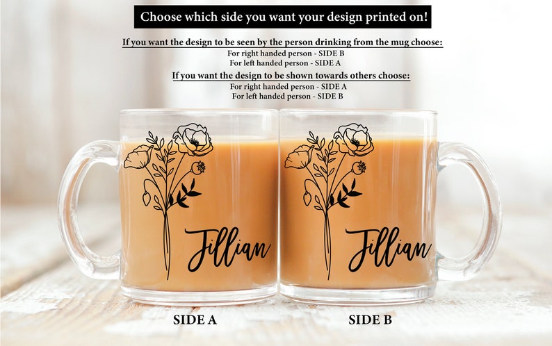 Glass coffee mug, custom mug, personalized glass mug, floral mug, floral glass mug, name mug, wedding favor, new mom gift image 2