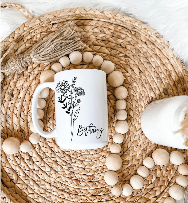 Glass coffee mug, custom mug, personalized glass mug, floral mug, floral glass mug, name mug, wedding favor, new mom gift image 5