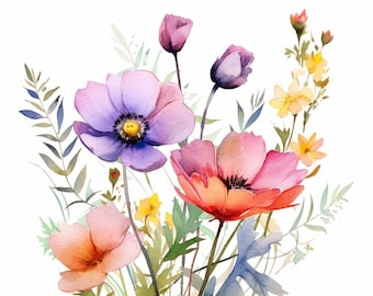 Wildflower Clipart Floral Watercolor Wild Flowers Floral Clipart  Wedding Clipart Spring Clipart Wild Flowers 20 Images