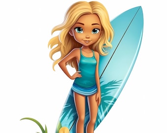 20 Surfer Girl Flower Dress Clipart Digital Downloads