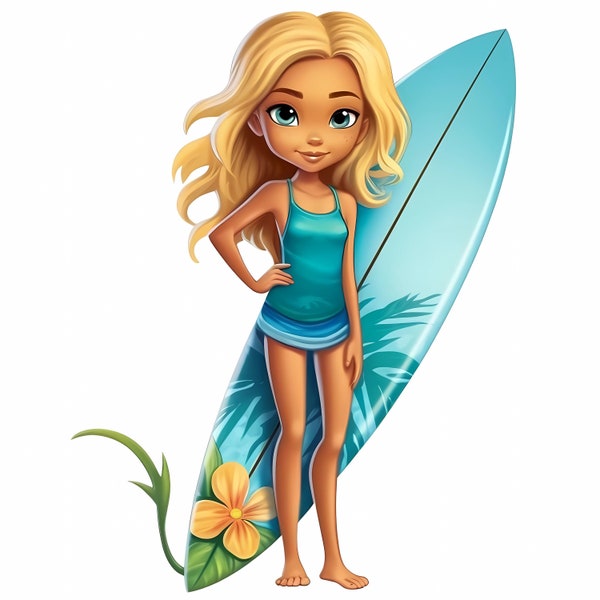 20 Surfer Girl Flower Dress Clipart Digital Downloads