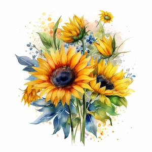 Bouquet de Clipart tournesol aquarelle en Mason Jar 20 imprimable haute qualité JPG numérique Télécharger carte fabrication papier numérique artisanat