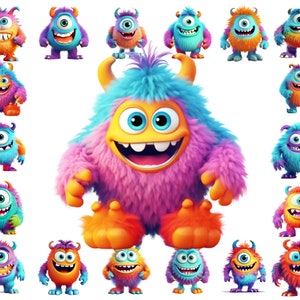 Niedliche Baby Monster Bunte Clipart 20 Hochwertige JPGs Digitaler Download Kartenherstellung Digital Paper Craft