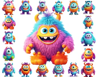 Cute Baby Monster Colorful Clipart 20  High Quality JPGs Digital Download Card Making Digital Paper Craft