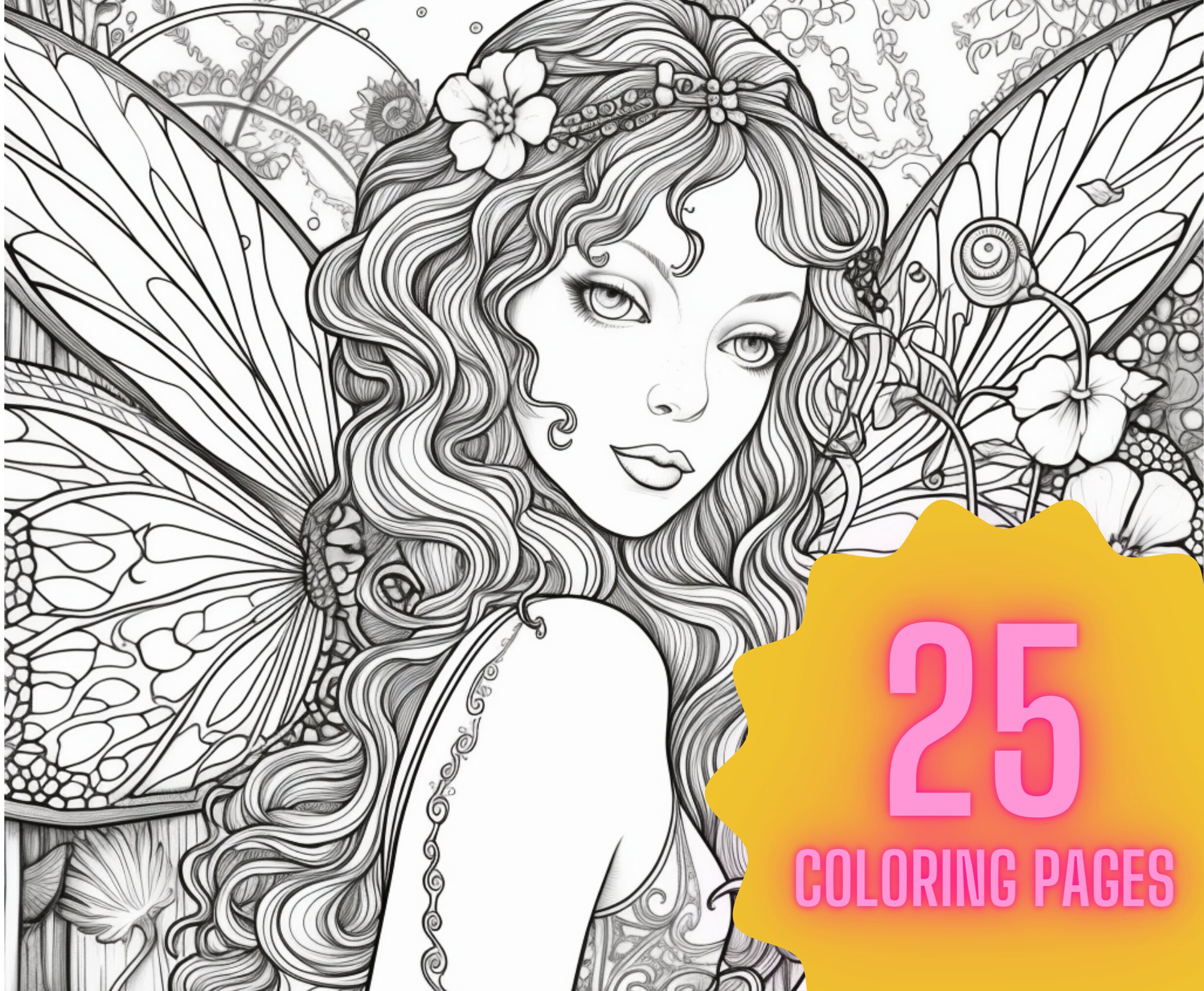 25 Adult Coloring Pages Fairy Faries Fantasy Printable Instant Download ...