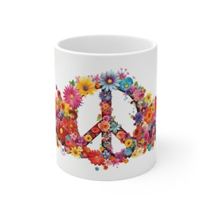 Vredesteken bloemen kleurrijke keramische mok 11oz