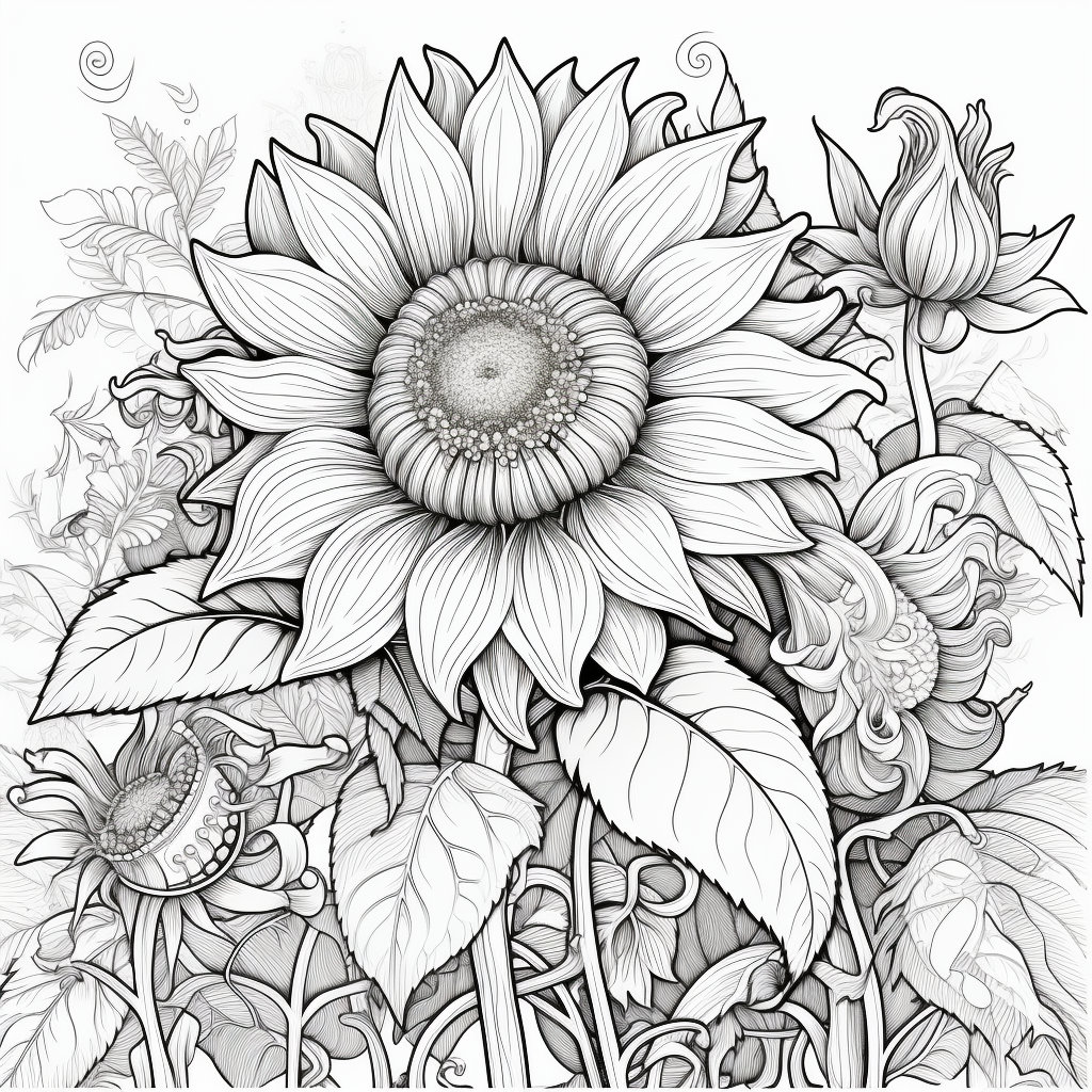Sunflower Adult Coloring Pages Floral 50 Printable Digital Downloads - Etsy