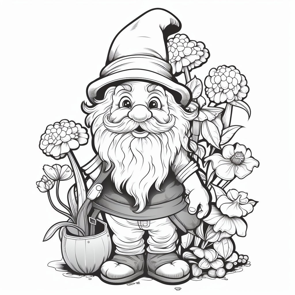 50+ Cute Garden Gnomes Coloring Pages for Adults Printable Magical ...