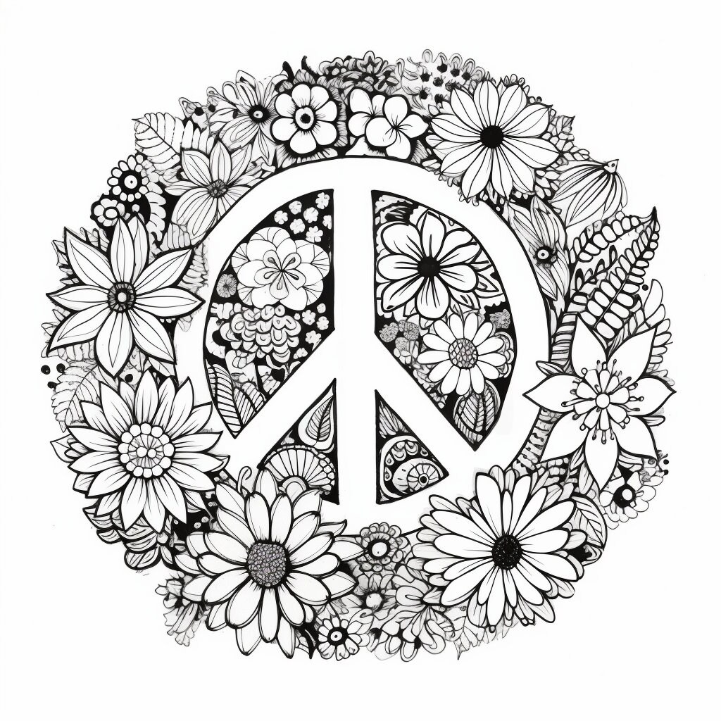 25 Adult Coloring Pages Peace Sign Floral Designs - Etsy
