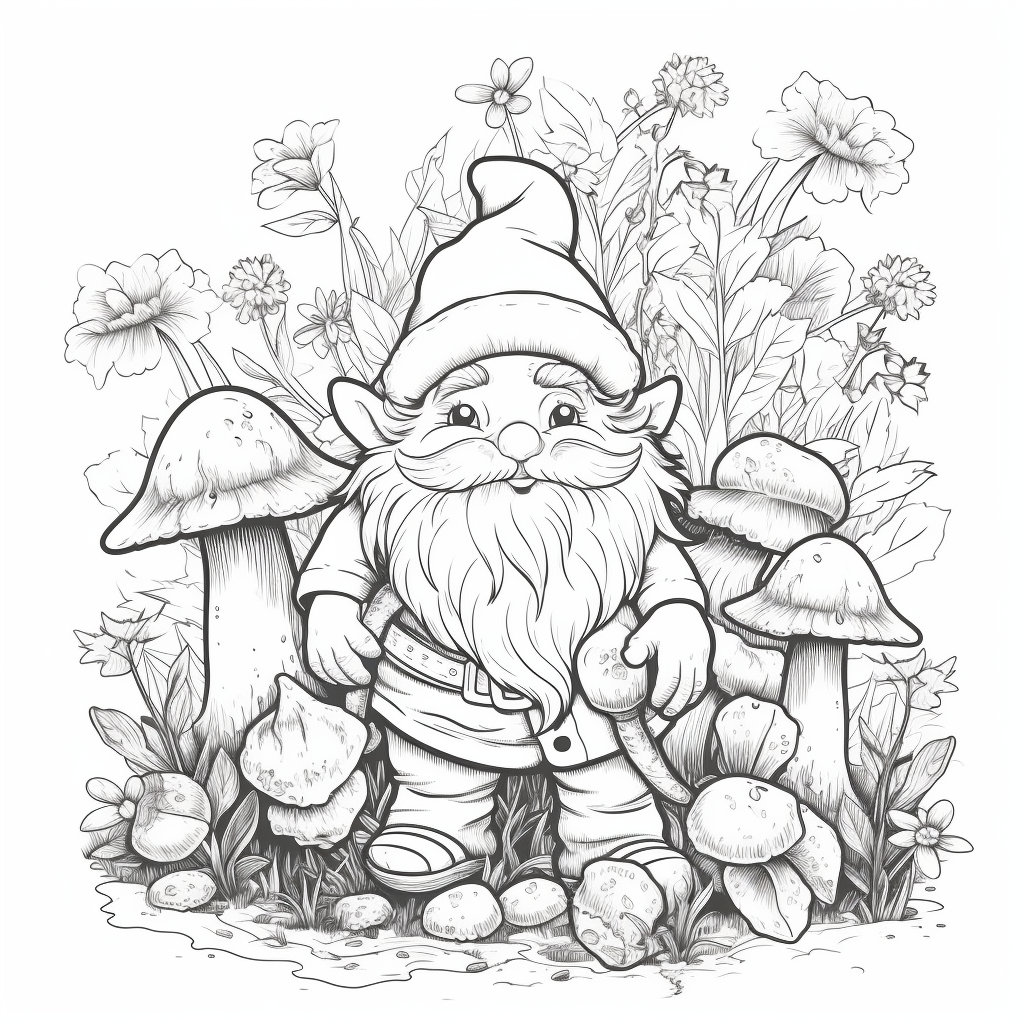 50 Cute Garden Gnomes Coloring Pages for Adults Printable Magical ...