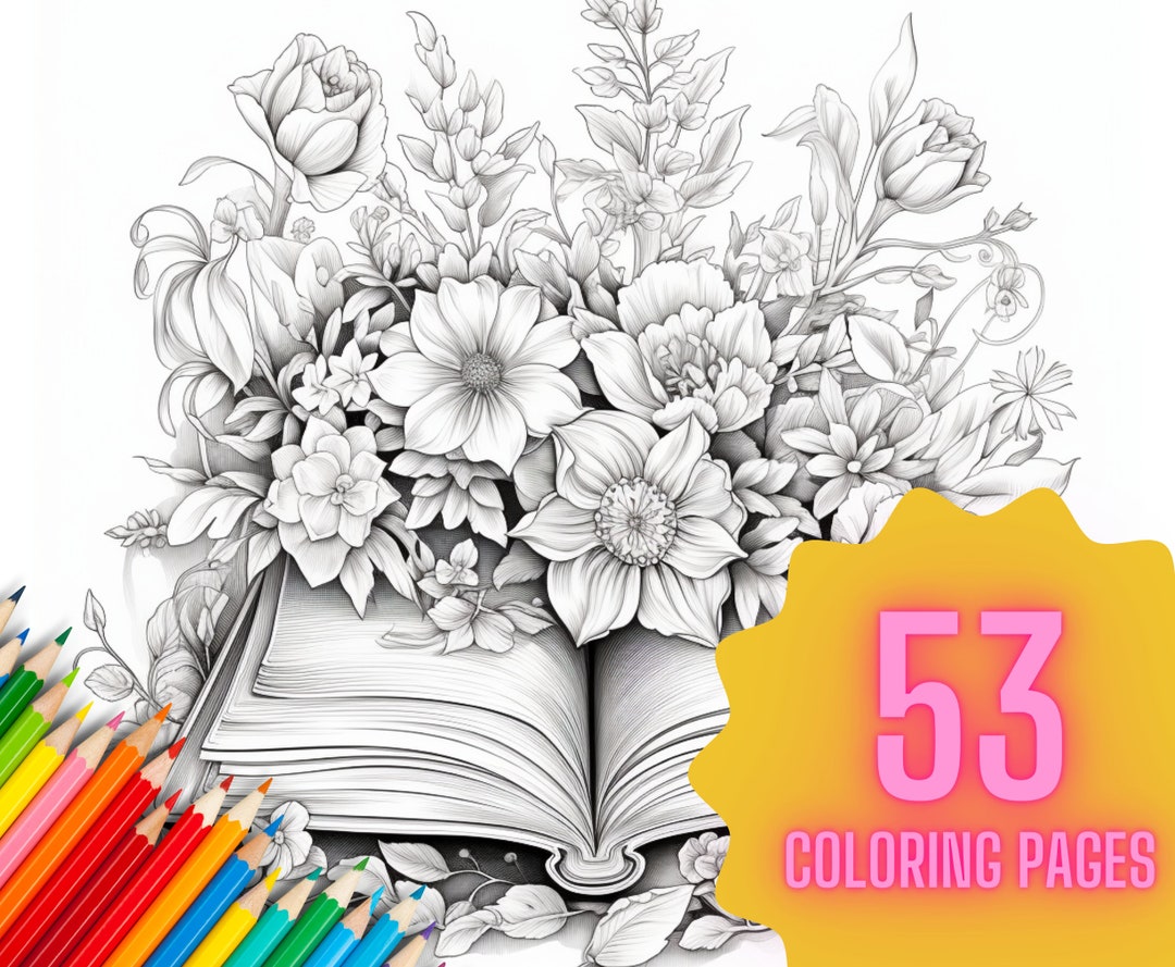 Floral Magic Book Adult Coloring Pages 53 Printable Instant Digital ...