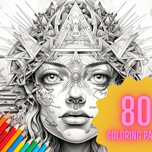 Psychedelisches Prisma Trippy Erwachsene Malvorlagen Graustufen 80 Digitale Downloads