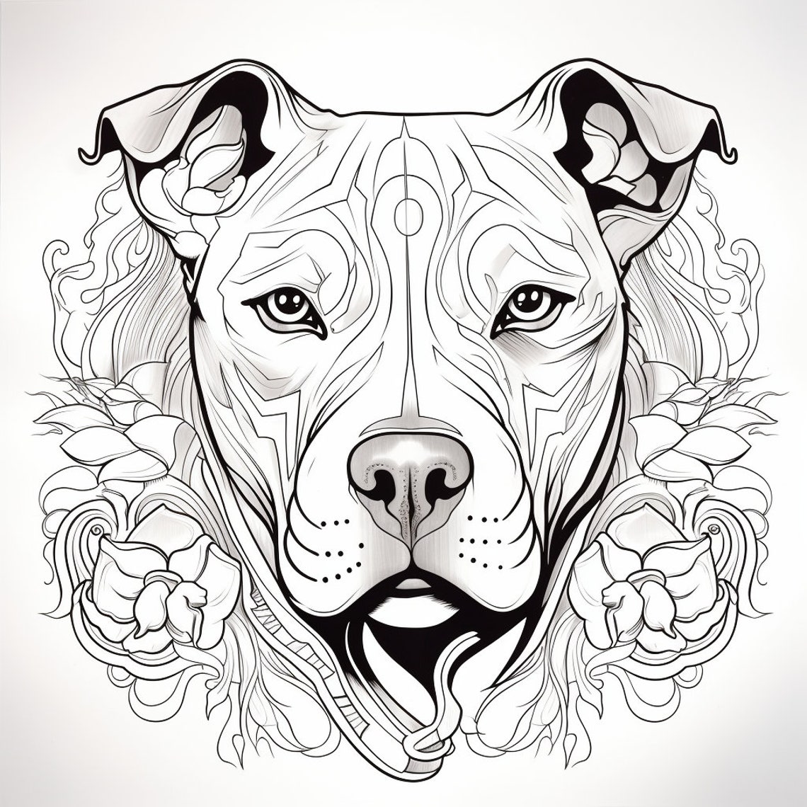 Pitbull Adult Coloring Page Printable Dog Digital Downloads 52 Images ...