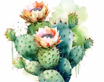 Watercolor Cactus Clipart Flowers 20 Printable Digital Downloads