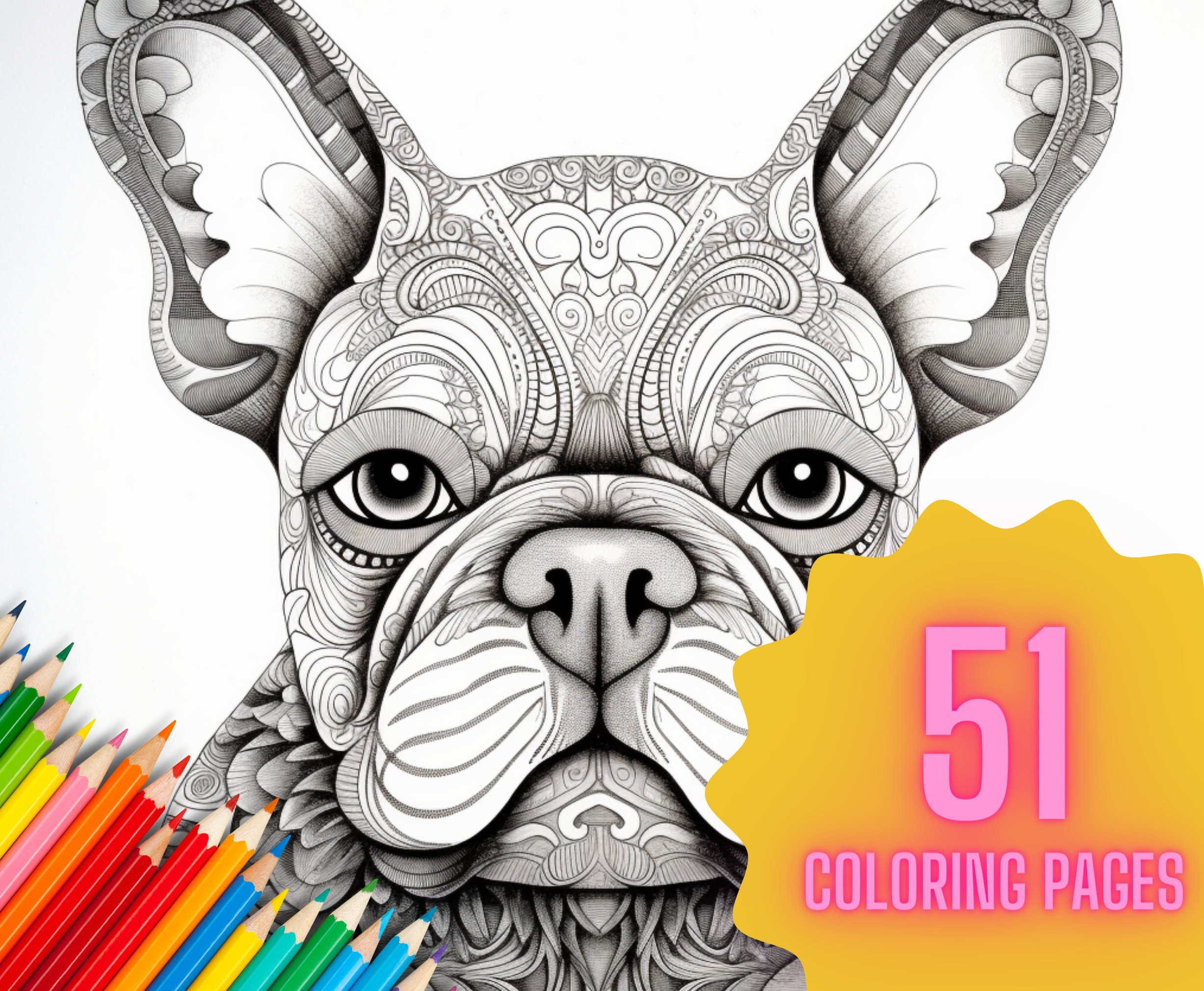 French Bulldog Adult Coloring Page Printable Frenchie Digital Downloads ...