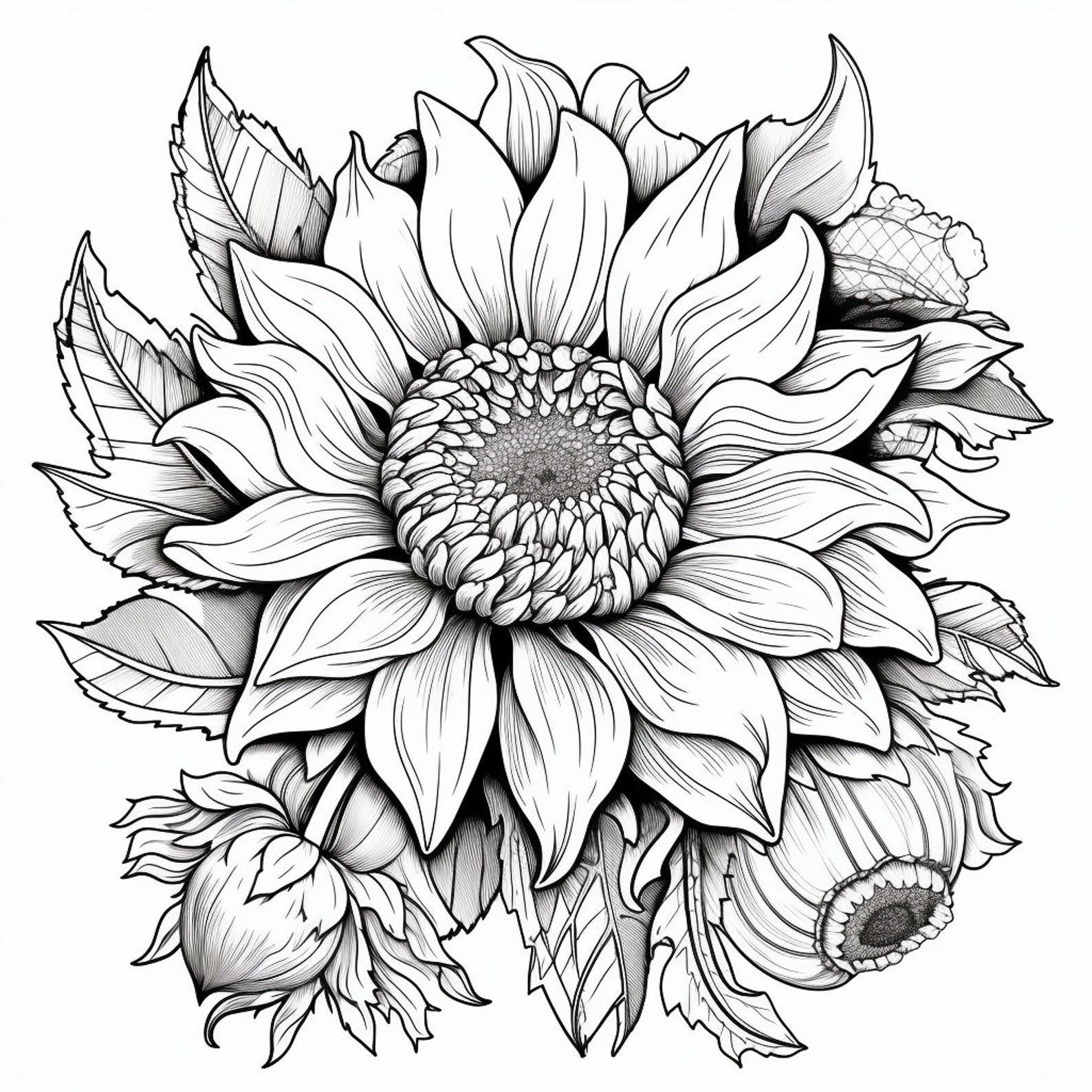 Sunflower Adult Coloring Pages Floral 50 Printable Digital Downloads - Etsy