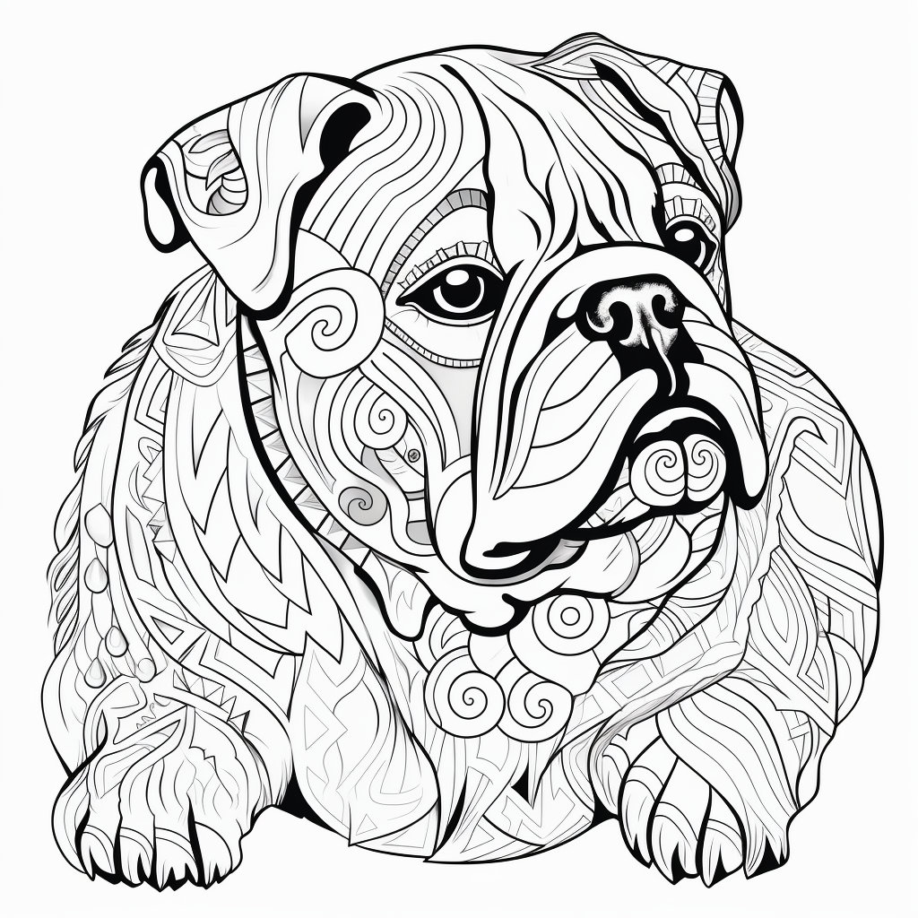 Bulldog Adult Coloring Page Printable American English Dog Digital