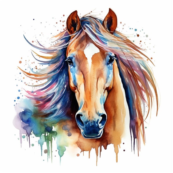 25 Watercolor Horse Portrait Clipart Instant Digital Download
