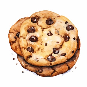 Watercolor Chocolate Chip Cookie Clipart 20 Printable High Quality Jpgs ...