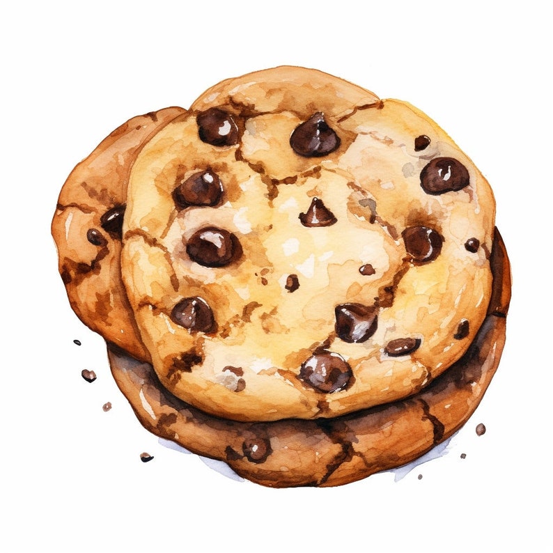 Watercolor Chocolate Chip Cookie Clipart 20 Printable High Quality Jpgs ...