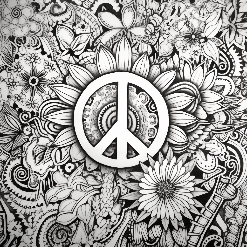 25 Adult Coloring Pages Peace Sign Floral Designs - Etsy