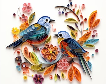 20 Quilling Birds Colorful Clip Art Digital Downloads Paper Craft Designs