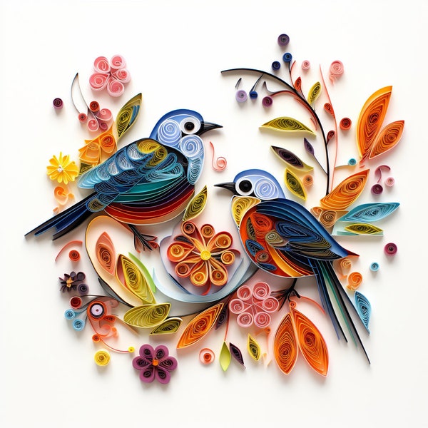 20 oiseaux quilling colorés, téléchargements numériques, créations artisanales en papier