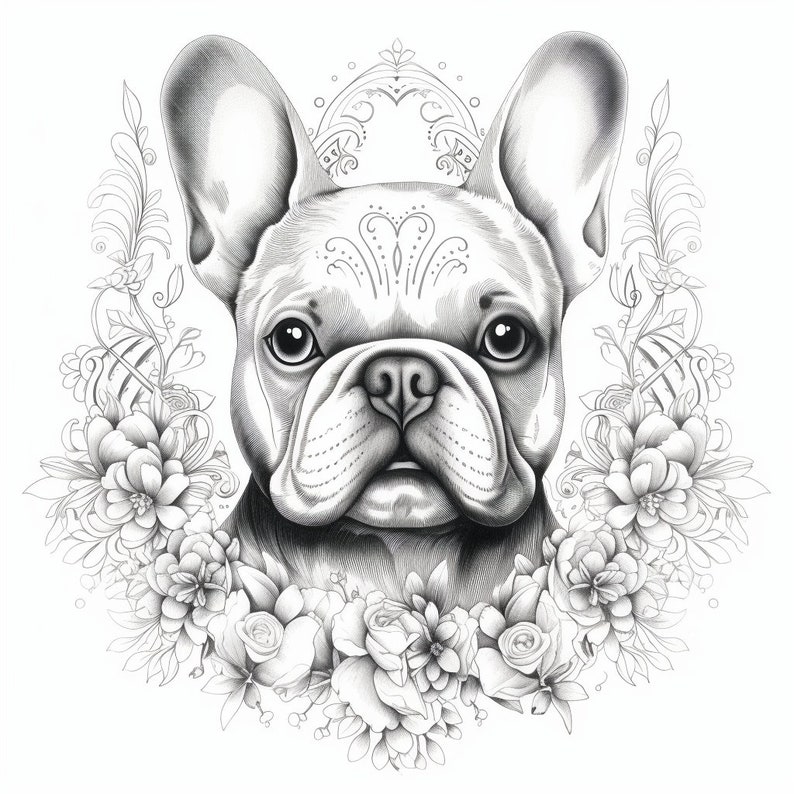 French Bulldog Adult Coloring Page Printable Frenchie Digital Downloads ...
