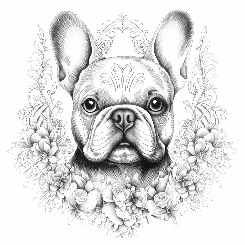 French Bulldog Adult Coloring Page Printable Frenchie Digital Downloads