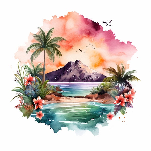 20 Hawaiian Theme Mountain Flower Watercolor Clipart Digital Downloads