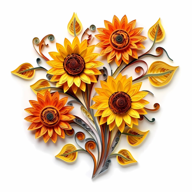 20 Quilling Sunflower Floral Colorful Flower Clip Art Digital Downloads
