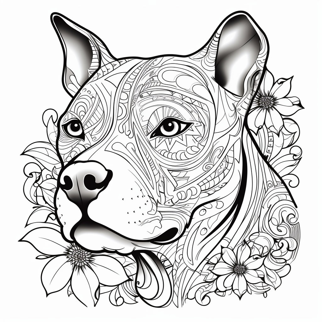 Pitbull Adult Coloring Page Printable Dog Digital Downloads 52 Images ...