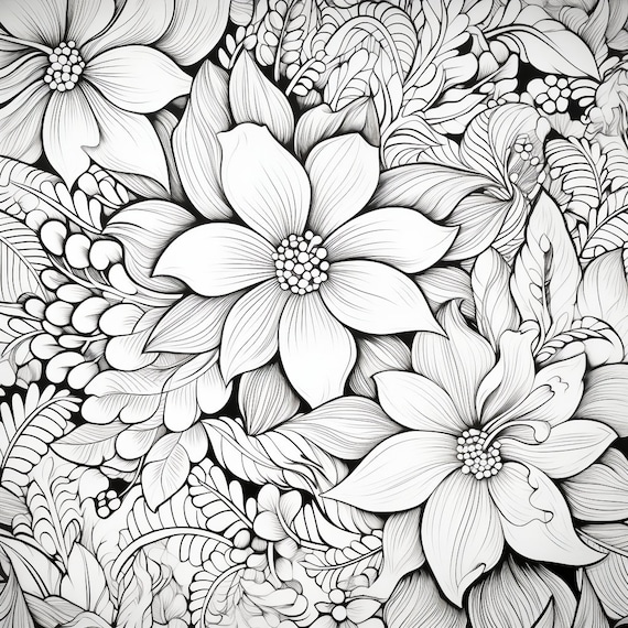 101 Adult Coloring Pages Floral Tulip Daisy Rose Flower Mandala 
