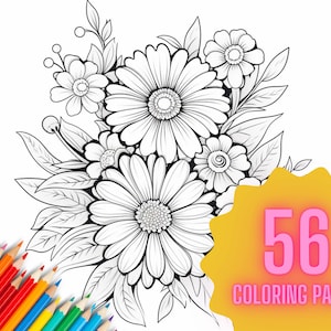 Simple Floral Adult Coloring Pages Flower Printable 56 Digital Downloads